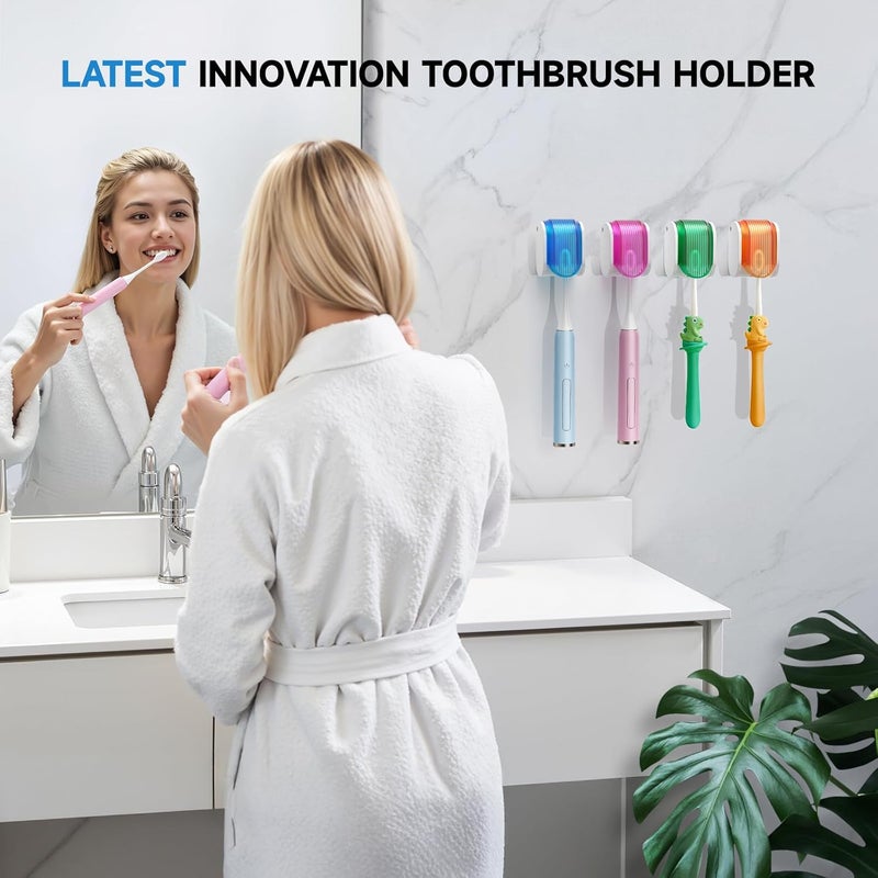 EKOTTOK Toothbrush Holders for Bathrooms【Upgrade Single Slot Design】 Toothbrush Holder Wall Mounted with Cover Moisture-Proof and Dust-Proof Toothbrush Storage Organizer for Shower Family and Travel 4PCS - Image 3